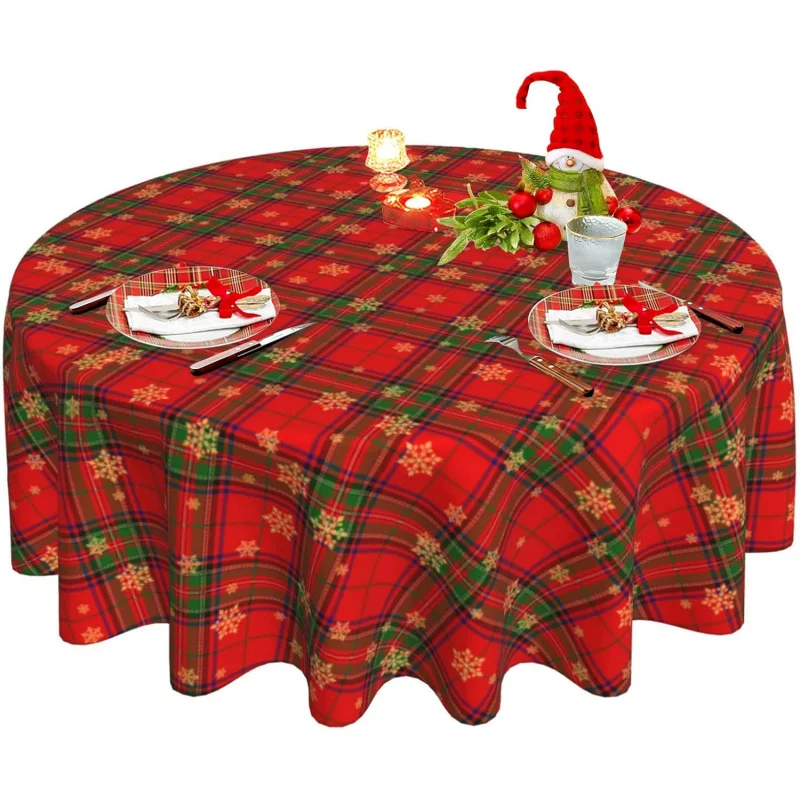 

Christmas circular tablecloth 60X60cm winter snowflake red green checkered kitchen decoration