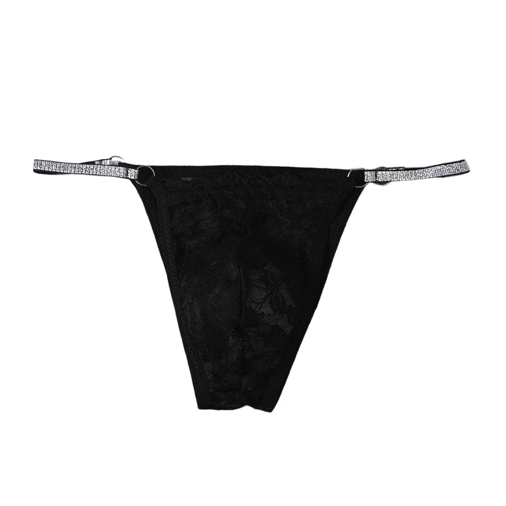 Men's Floral Lace See Through Briefs With U Convex Pouch Breathable Low Rise Solid Underwear For Sports Sleep Black