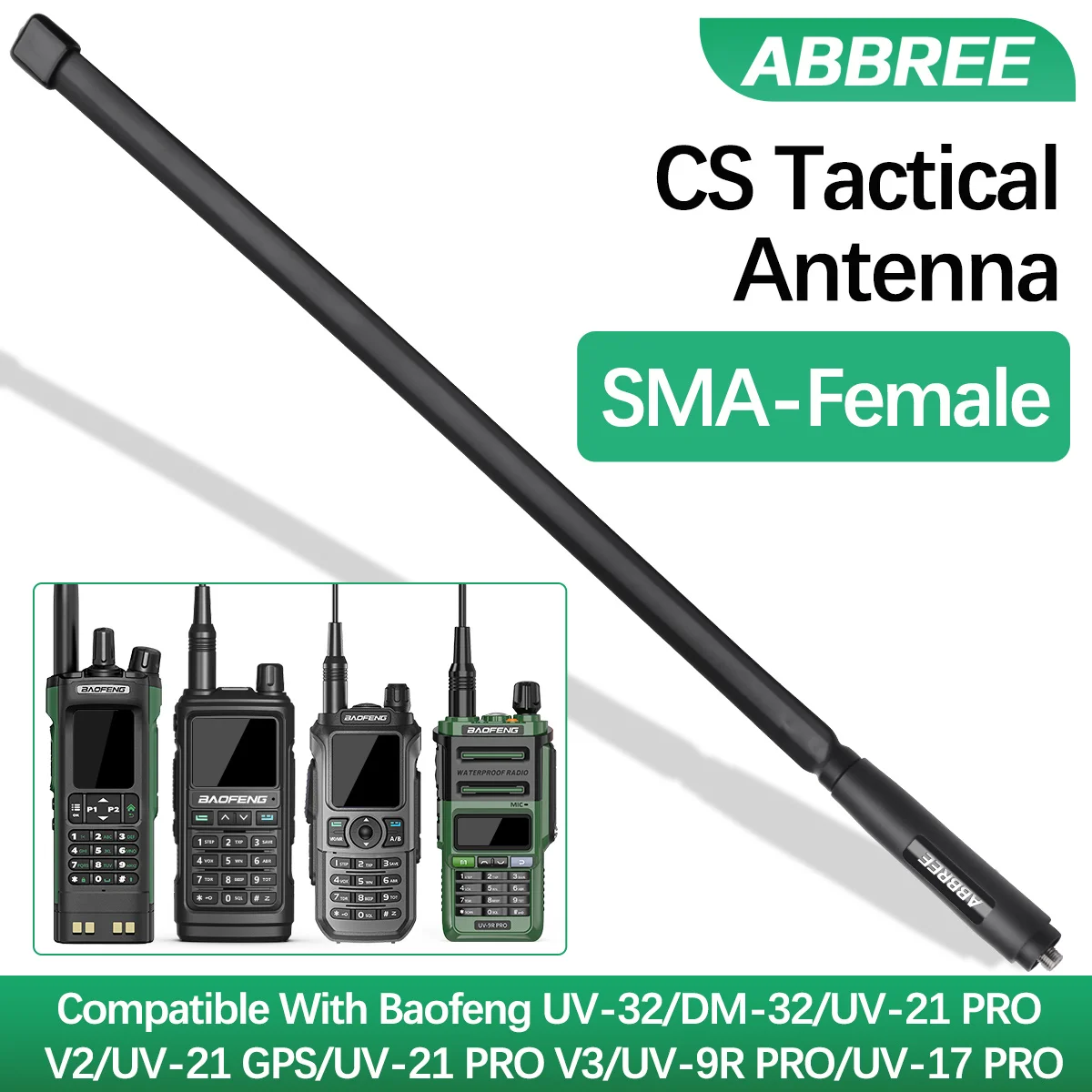 ABBREE Foldable CS Tactical Antenna SMA Female UHF VHF High Gain for Baofeng UV-21 Pro UV-9R PRO UV-17 PRO Walkie Talkie