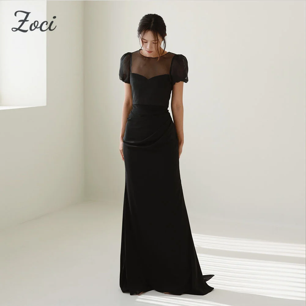 

Zoci Black Short Sleeves Evening Dresses Floor-Length Elegant Wedding Photo Shoot Dresses Korea Customized Reception Dresses