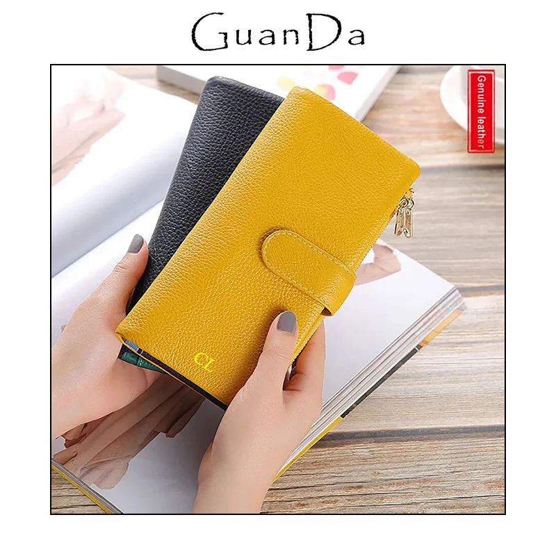 Engrave Initials Genuine Leather Card Wallet Zipper Personalized Luxury Card Holder Multi function Phone Bag Fashion Woman Purse