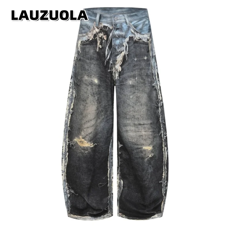 

Men's Vintage Distressed Wide Leg Baggy Jeans Washed Ripped Oversized Denim Pants 2026 New Streetwear Hip Hop Casual Trousers