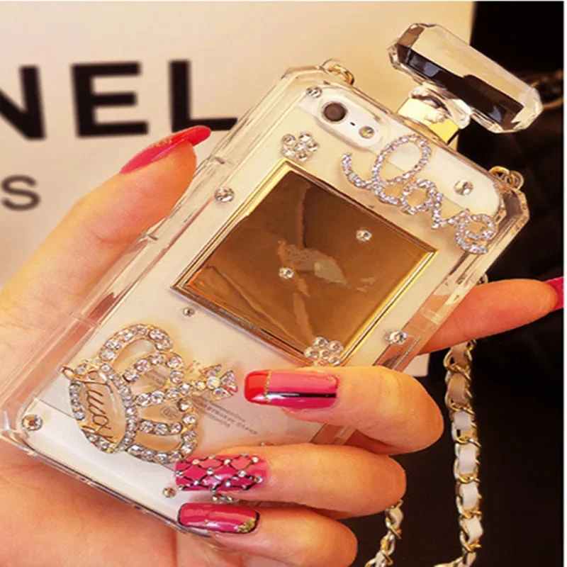 XSMYiss-Diamond Crown Perfume Bottle Shaped Chain Handbag Cover for Samsung S21, S20 FE, S22, S23, S24 Plus, Note 20, Case