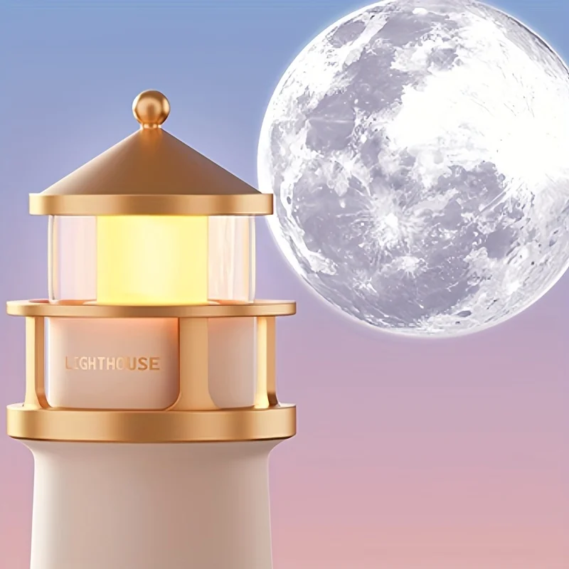 Lighthouse Night Light - Clear Moon Projection Image, Sensitive Human Body Sensing Switch and Long-Brightness Function
