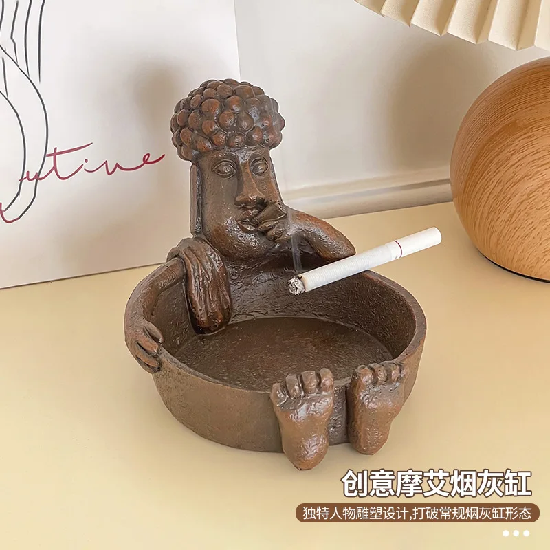 New Creative Design Stone Figure Ashtray Personalized Trendy Anti Ash Flying Stone Carved Portraits Ashtray for Home Office Desk
