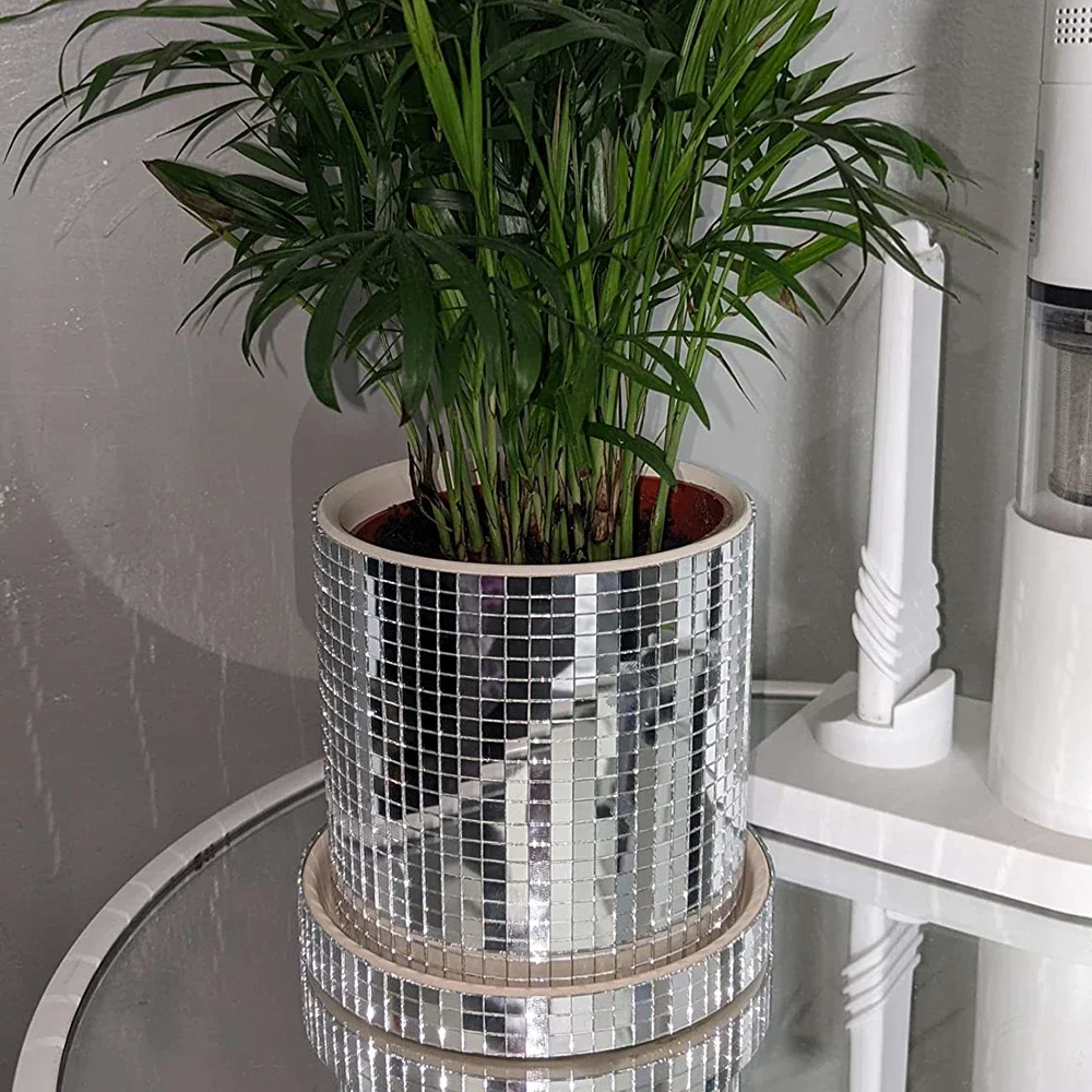 

Disco Ball Planter Pot with Drainage Hole Ceramics Mirror Disco Ball Vase Plant Pot Flower Pot Flat Base Mirror Disco Ball Vase