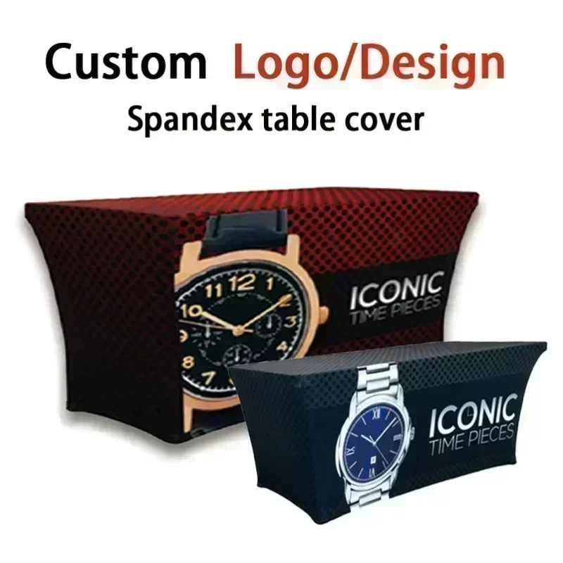 

TB 4ft 6ft 8ft Custom Logo Spandex Table Cover Stretch Table Cloth Hotel Banquet Wedding Exhibition Counter Decor Tablecloth