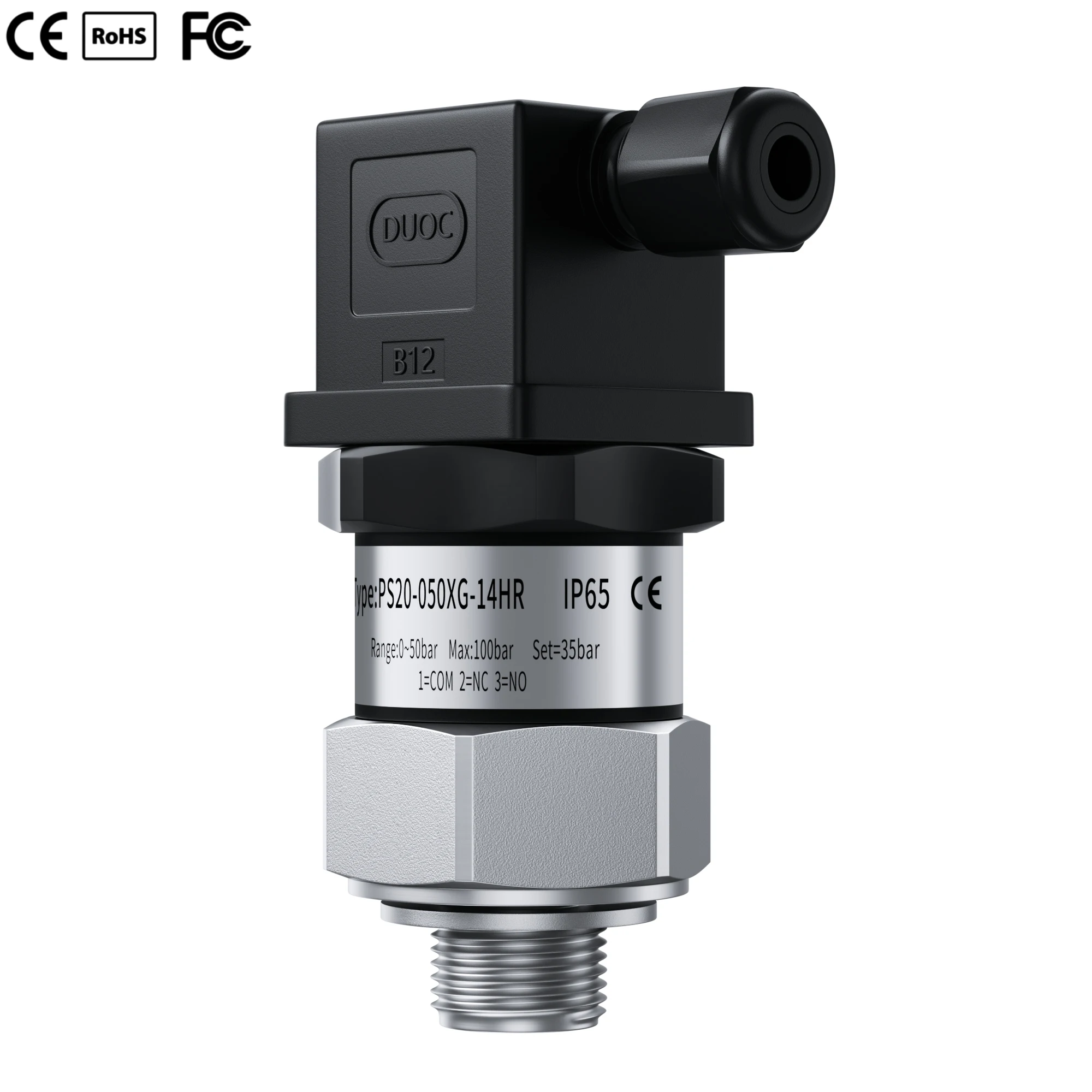 M20*1.5 Thread 304SS IP65 Mechanical Type Pressure Switch 0-200bar 0-250bar 0-300bar NO+NC Adjustable Pressure Control