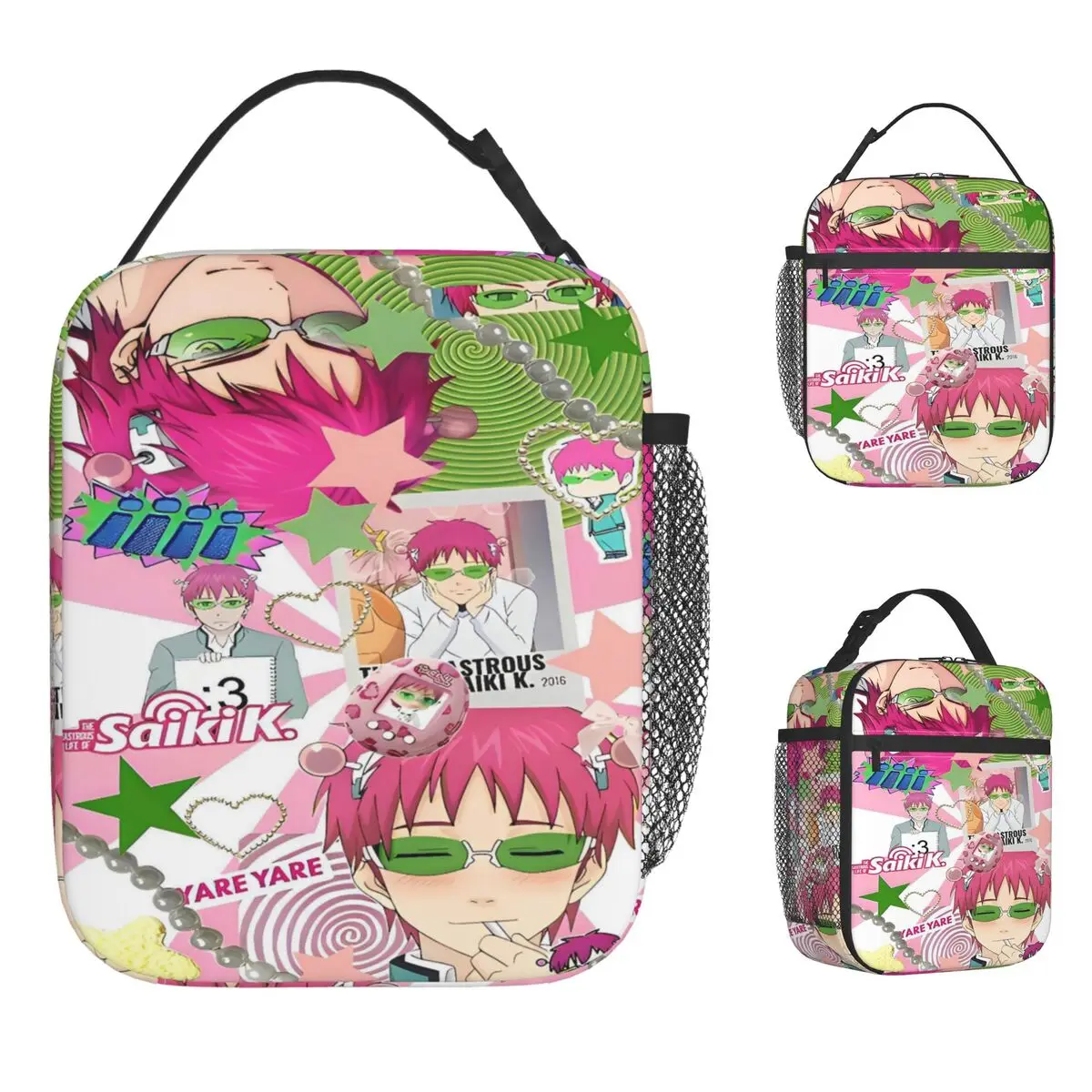 Saiki K أنيمي حقيبة الغداء للنساء مصمم علب الاغذية حقيبة للحفاظ على البرودة المدرسية عادية المحمولة معزول أكسفورد حقائب الغداء الحرارية #1