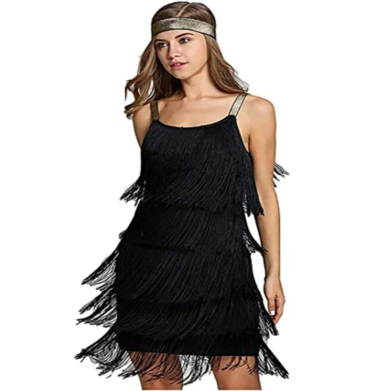 

2024 Women Roaring 20's Flapper Dress Gatsby Cocktail Fringe Cosplay Dress With Headband 1920s Party Costumes S-3XL