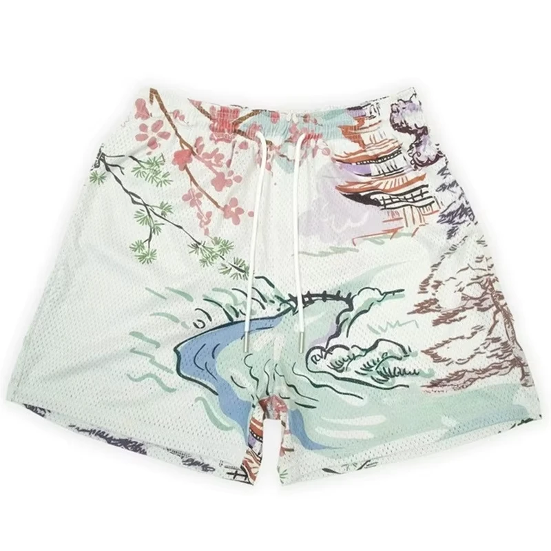 

Summer New Digital Print USA Sports Casual Shorts Mesh Breathable and Loose Men's Shorts Anime Shorts