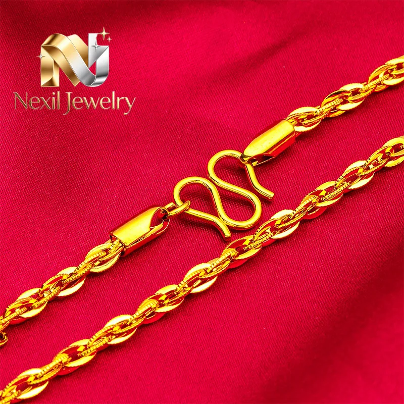 Nexil Jewelry   Nexil Jewelry  24K Gold AU999 Unisex New Braided Necklace - 3D Braided Chain, Polished Gold Glamour, Couple Styl