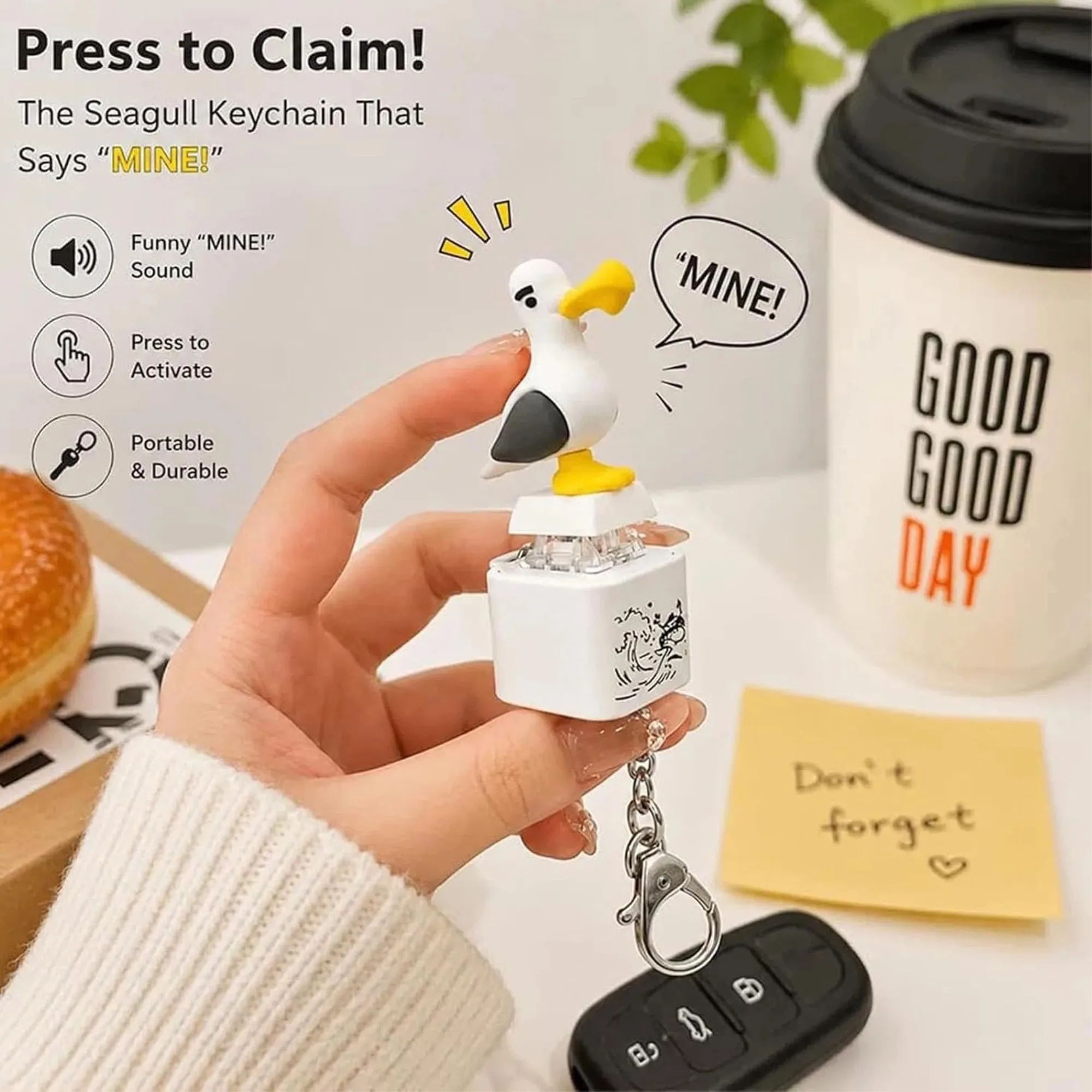 1pc Seagull Mine Sound Button Keychain Rechargeable Fidget Clicker with Real Sound and LED Light  Funny Gifts for Friends