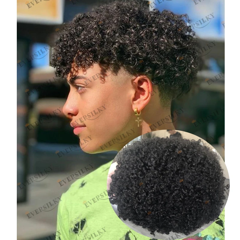 Toupet Afro Wave pour Homme, Base de Peau, Cheveux Humains, Système de Remplacement, Postiche Noir Naturel, 6mm, 8mm, 10mm