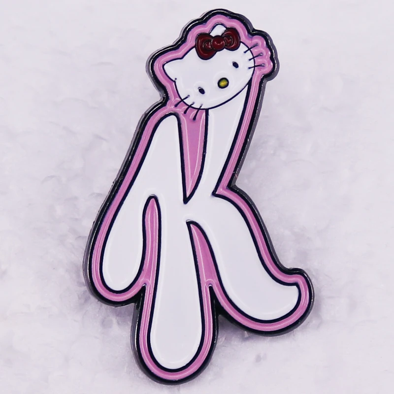 Cute Cartoon Cat K Letter Enamel Pin Badge Clothes Bags Accessories