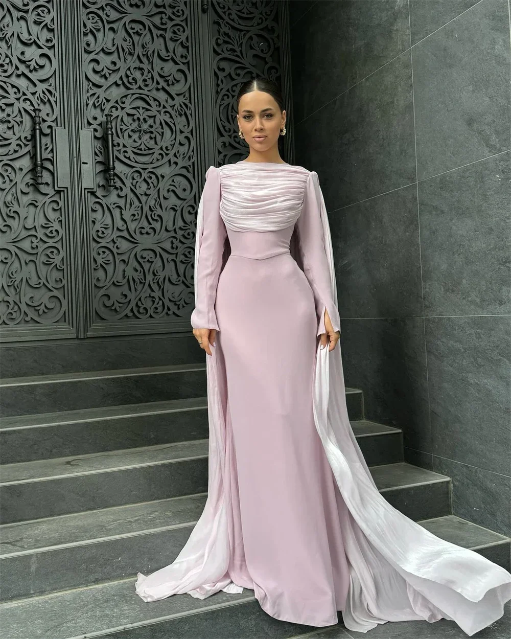 Vestido formal de graduación, vestido de Arabia Saudita, columna joya, faldas hasta el suelo, estola de tul, vestidos para ocasiones a medida