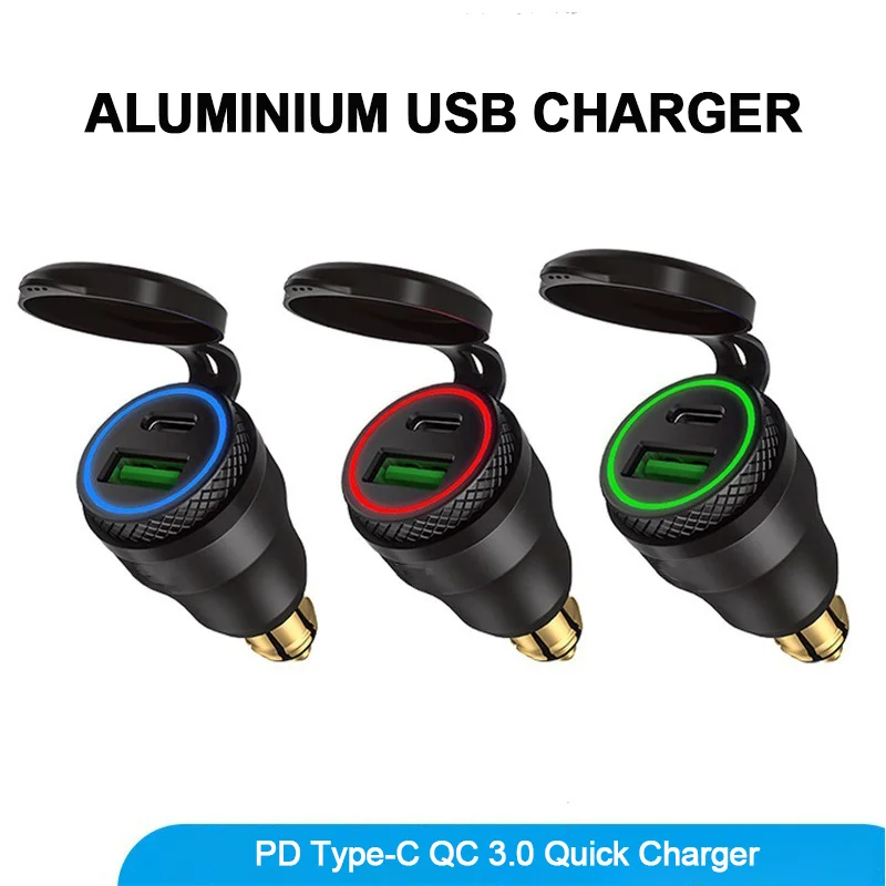 Aluminium USB Charger 12-24V PD Type-C QC 3.0 Quick Charger Adapter Small Caliber Cigarette Lighter Base for BMW Motorcycle