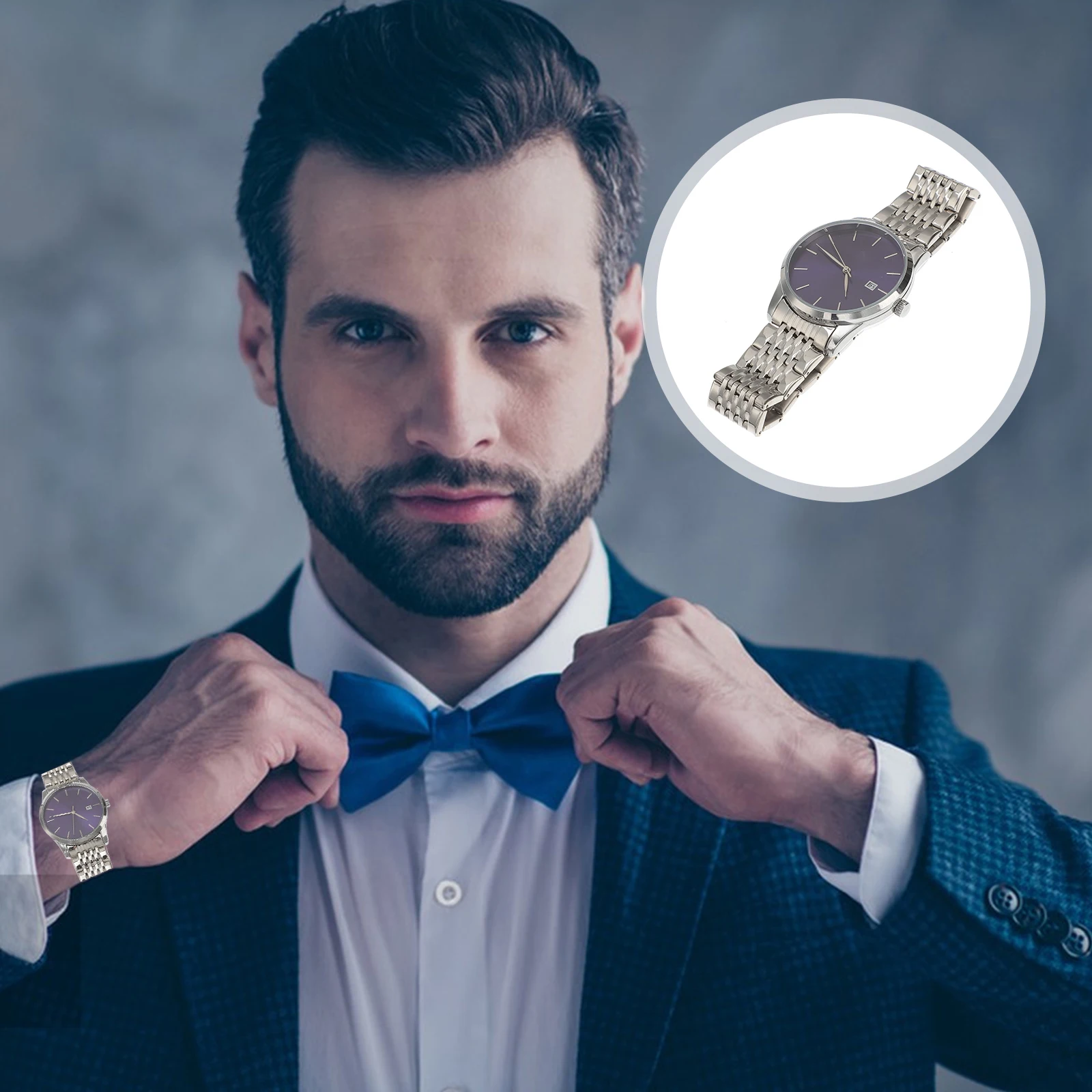 

Quartz Watches Technology Business Wristwatch Fashion Blue and Silver Men's Gift