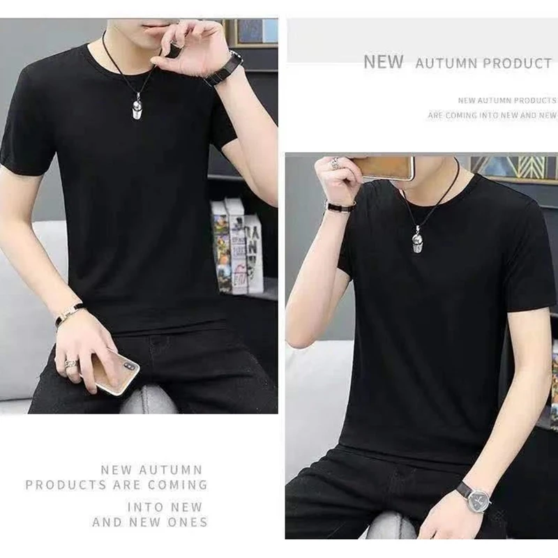 Fashion Summer Breathable Ice Silk T-Shirt Men Sports Short Sleeve Quick Dry T-shirt O-neck Fitness Solid Color Casual Top S-5XL