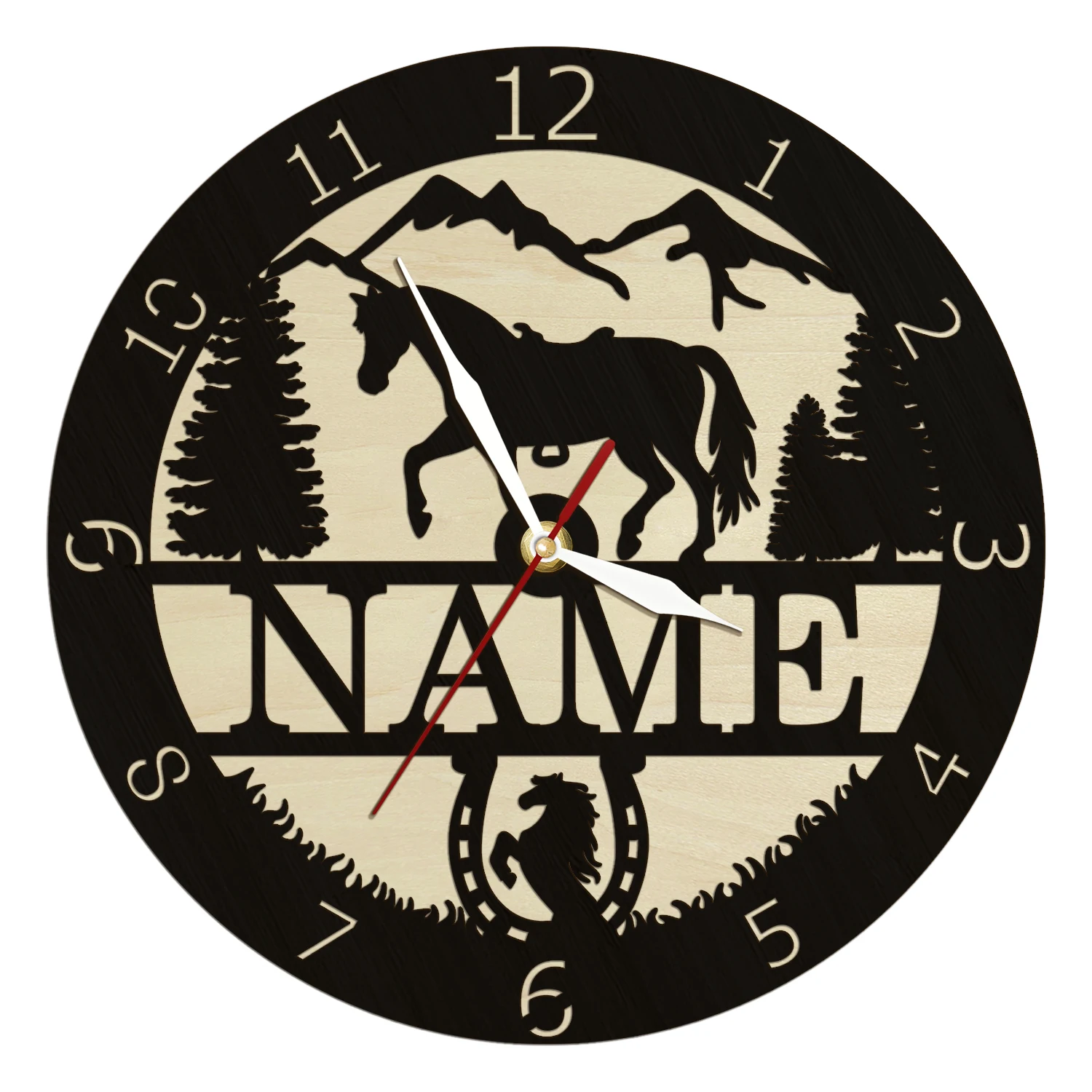 Equestrian Wooden Wall Clock Custom Horse Name Sign For Stable Barn Farm House Decor Personalized Wall Watch Horse Lover Gift