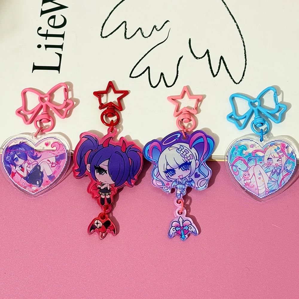 2 unids/set juego NEEDY GIRL OVERDOSE Rain Ame KAnge llavero acrílico figura de dibujos animados corazón colgante llavero Cosplay accesorios conjunto