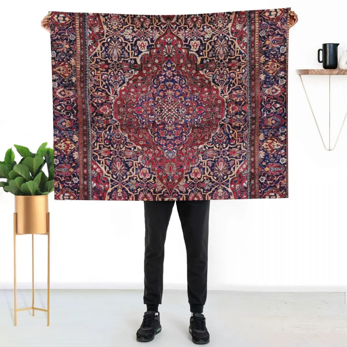 Kashan Central Persian Silk Rug Print Throw Blanket Softest Sofa Quilt sofa bed Flannel Fabric Beach Soft Blankets