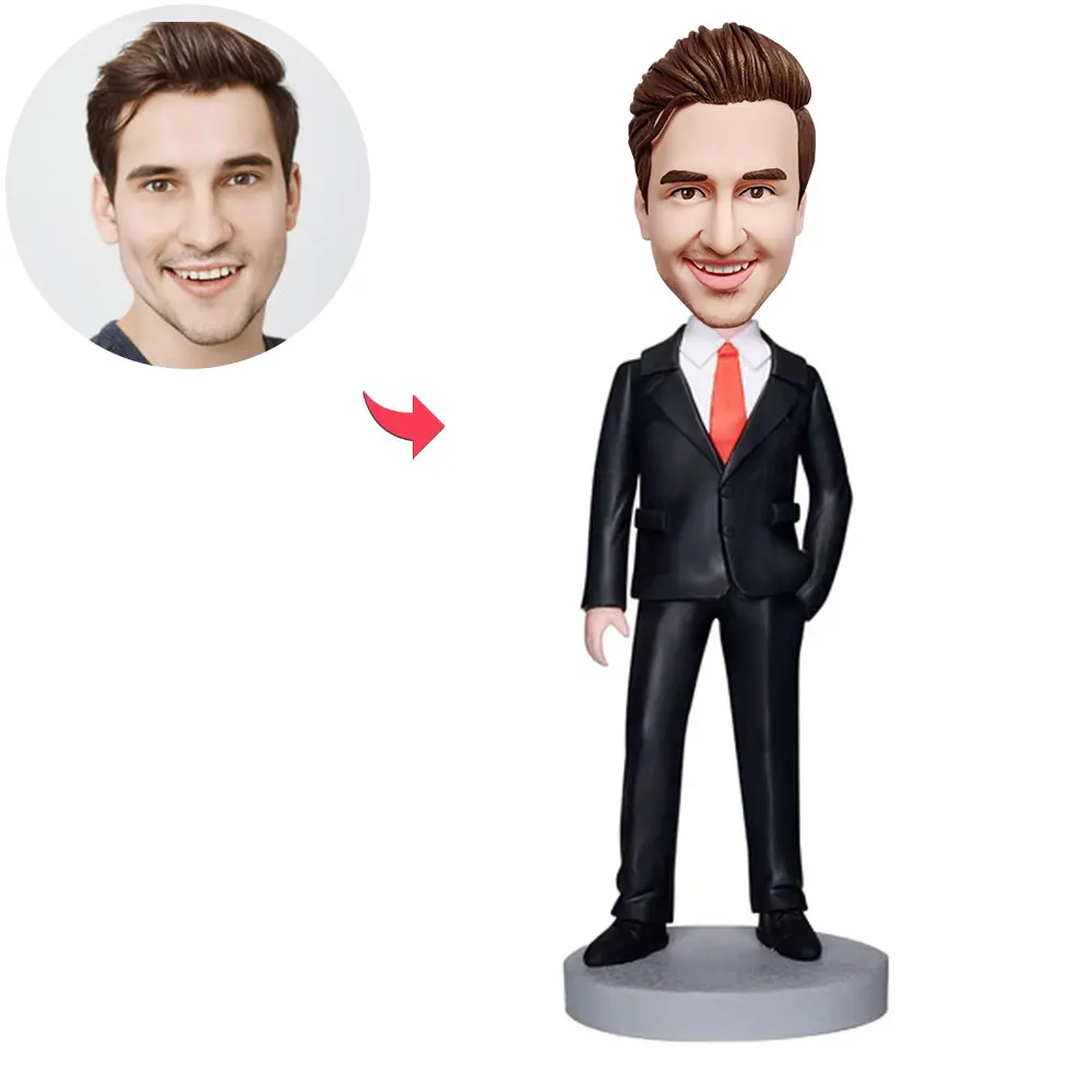 

Custom Bobblehead Figurine Personalized Custom Statue For Man Boss-Business Man In Black Suit Custom Statue