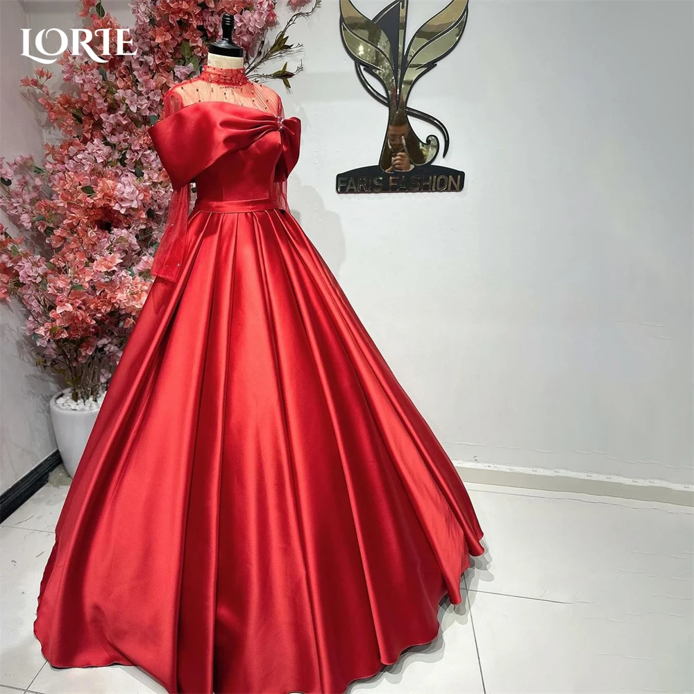 

LORIE Red Glitter Formal Evening Dresses For Wedding High Neck Beading A-Line Pleats Prom Dress Solid Bow Celebrity Party Gowns