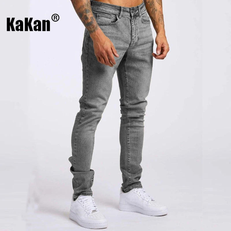 Kakan - European and American New Slim Fit High Waist Men\'s Jeans, Light Blue Black Jeans Popular in Europe and America 16-MGD18