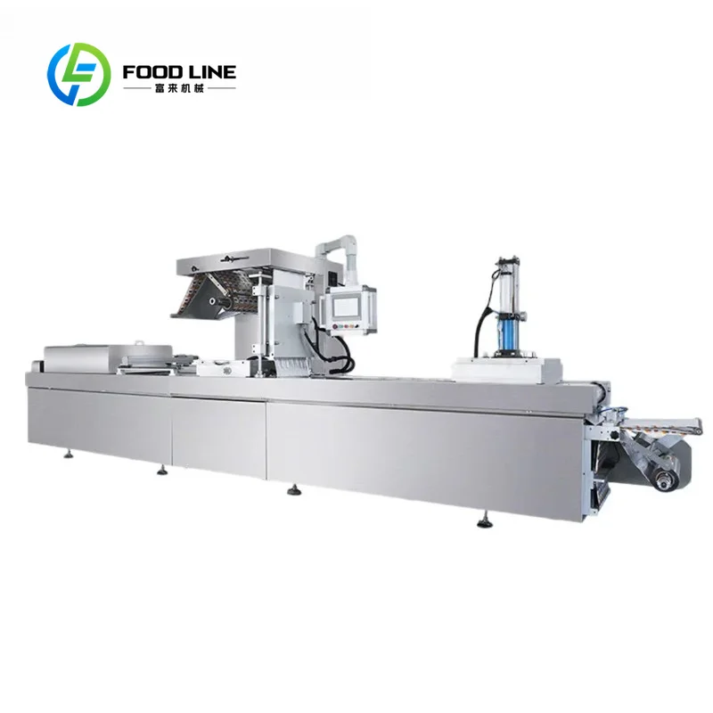 Customized Automatic Continuous Thermoforming Food Grade Plastic Film Vacuum Packing Machine for Factory custom stickers