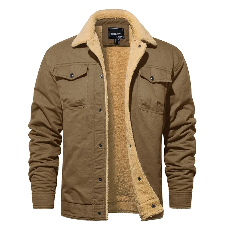 EKLENTSON Winter Fleece Hiking Jackets Men Thermal Windproof Coat Outdoor Thick Warm Cotton Cargo Work Jacket Travel Outerwear