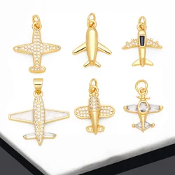 OCESRIO Trendy Crystal Little Airplane Charms for Bracelet Earring Copper Gold Plated CZ DIY Jewelry Making Supplies chma242