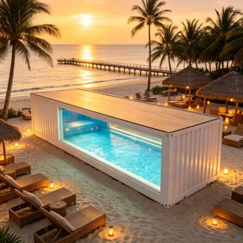 3.2M Factory Custom Shipping Container Swimming Pool Luxury Above Ground Glass Fiberglass Swimming Pool with Stairs