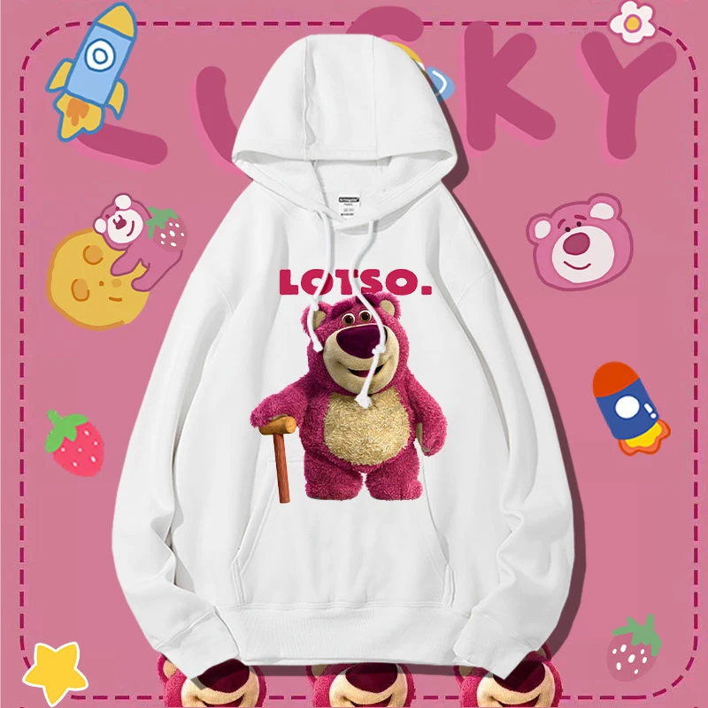 Lotso Strawberry Bear Hoodie Woman Disney Toy Story Cartoon Printed Coat Girl On Clothes