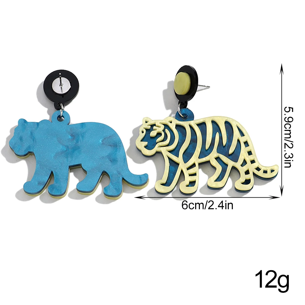 Creative Big Animals Tiger Pendant Earrings for Women Scary Double Layer Acrylic Colorful Drop Earring 2025 Trendy Jewelry