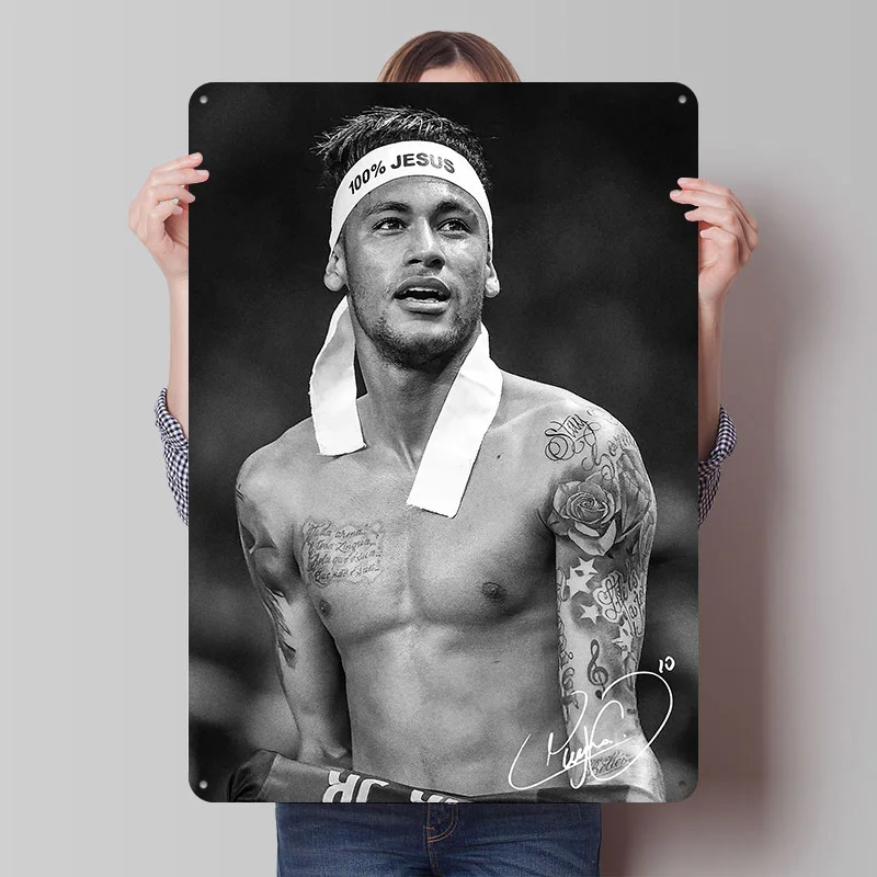 Neymar Jr Metallposter Individuelle Wandkunst Retro Vintage Blechschilder für Fans Heim und Dekoration Gaming Wand-Deko Schreibtisch-Dekor