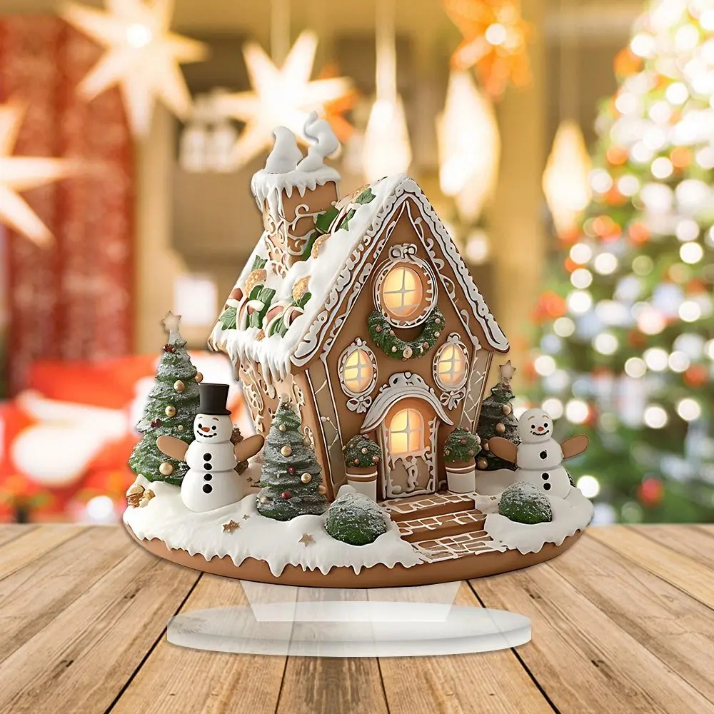 2D Christmas Snow House Statue Acrylic Lightweight Xmas Magic House Figurine Cartoon Wear Resistant Castle Snow House Photo Prop