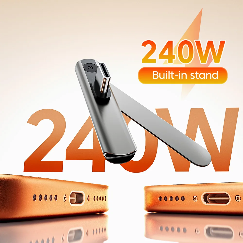 

Type C To Type C Bracket Adapter 240W Fast Charging OTG Type-C Male to USB-C Female Converter With Foldable Holder For iPhone 17