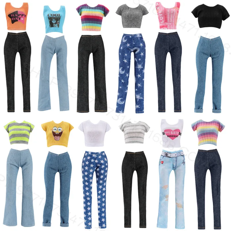 3 Pcs Cool Clothes for Barbie Short Sleeve Top + Jeans Dolls Accessories For Barbie Doll Clothes 30 cm Toy