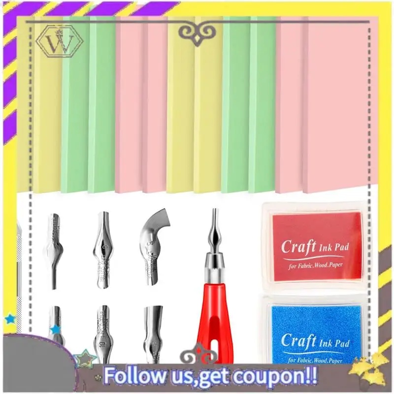 AU33-22Pcs المطاط ختم صنع عدة نحت كتلة ختم صنع عدة ، قاطع Linoleum DIY بها بنفسك ختم نحت الحرفية