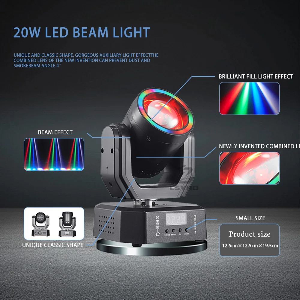 Mini projecteurs LED 20W RGBW à tête mobile DMX, éclairage de scène stroboscopique pour événements, clubs, fêtes à domicile