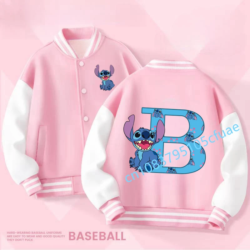 Fashion Anime Manga Cartoons Girls Boy Kids Casual Outer Jacket Disney Kawaii Children Stitch Letter ABC Stitch Baseball Uniform