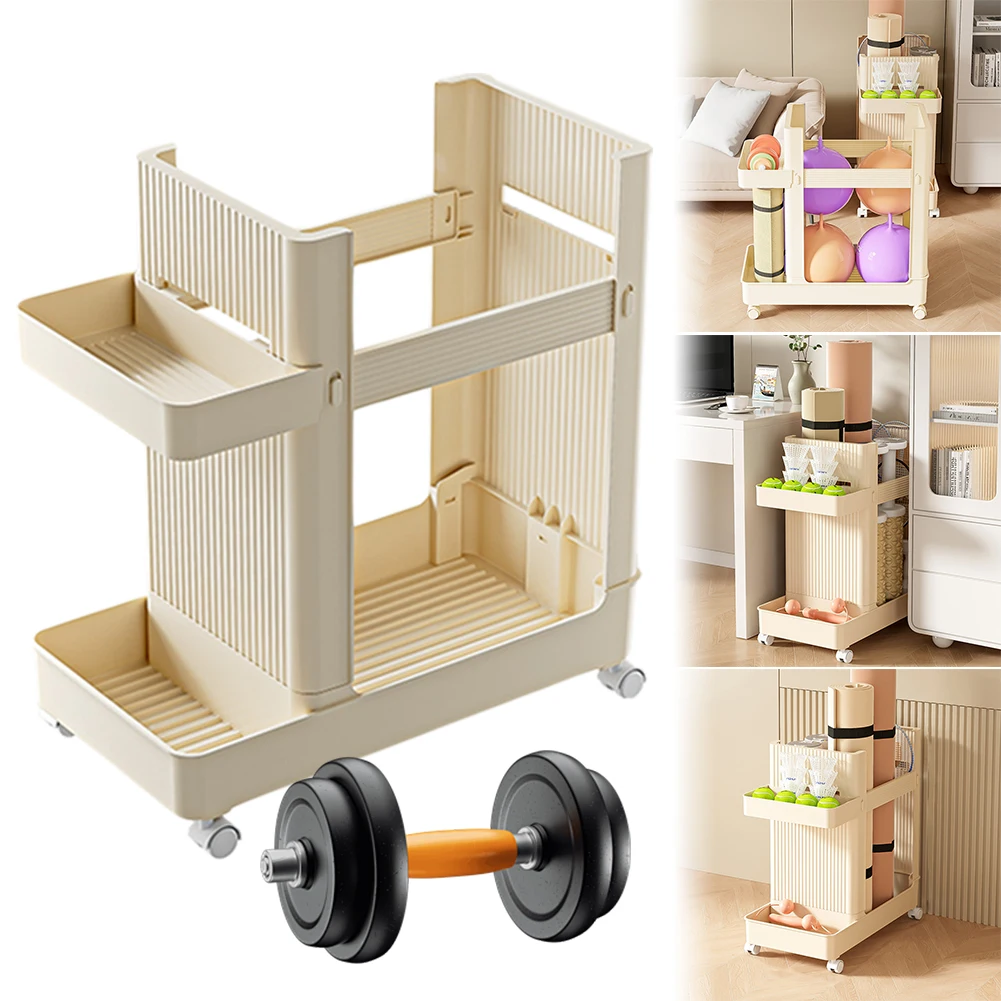 

Wheeled Gym Equipment Organizer with Portable Storage Rack Fitness Tools Basket Yoga Mat Holder for Workout Spaces