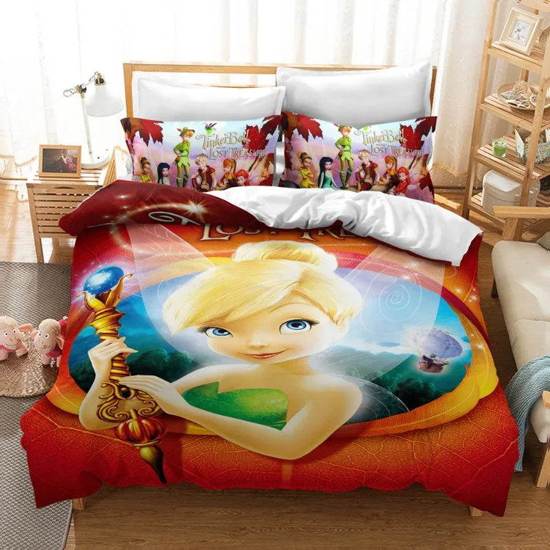 Disney Tinker Bell Set biancheria da letto King Size Anime Harajuku Set copripiumino con stampa 3D con federa Kawaii Cartoon Bedroom Decor