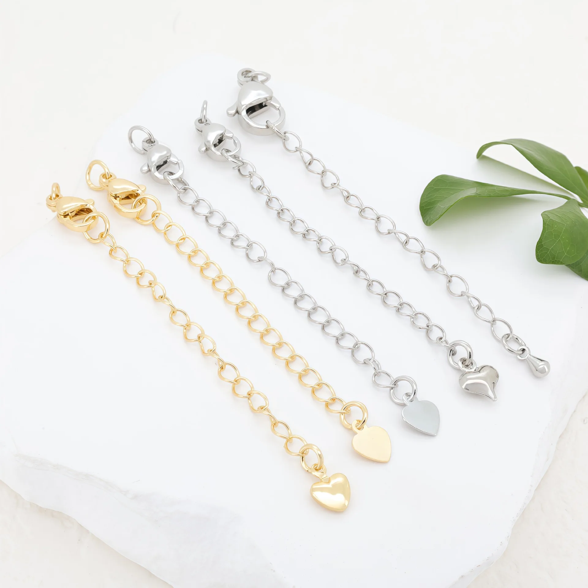 5 gold brass extension chains, with lobster buckles, jewelry accessories, suitable for DIY jewelry making, wholesale in batches