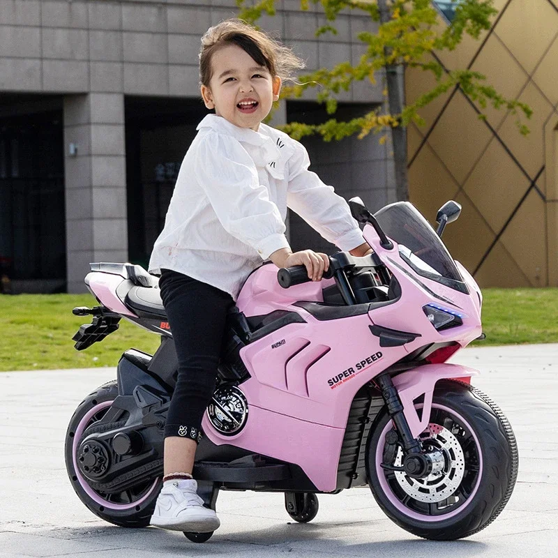 wholesale 2 dual motor With auxiliary wheel rechargeable electric children motorcycle bike ride on car baby motorcycle electric