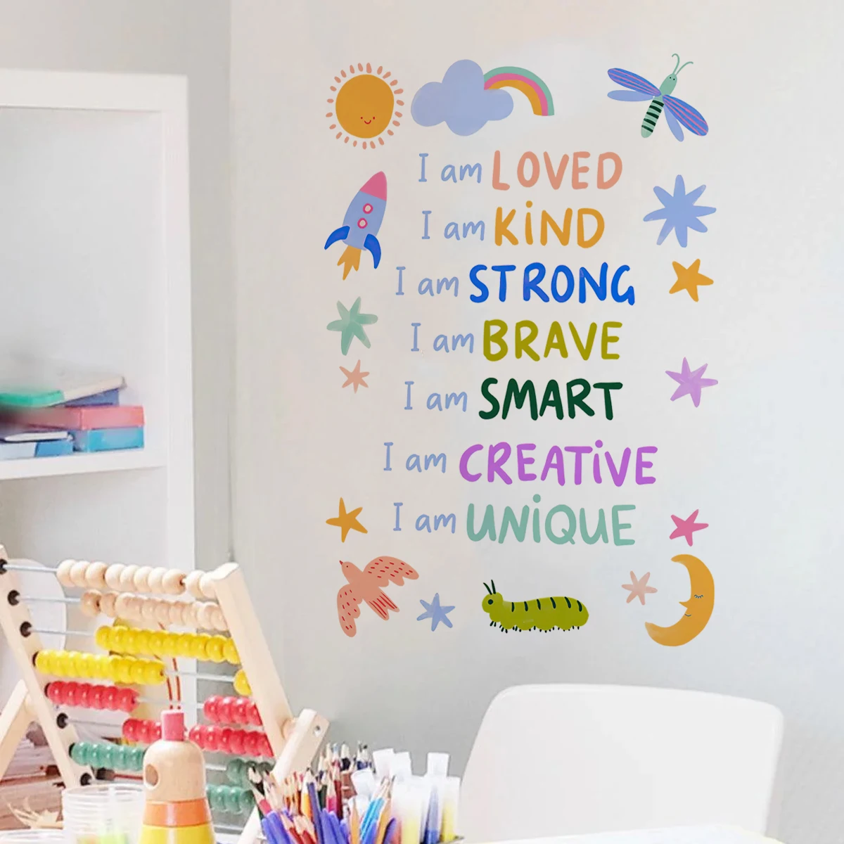 Cartoon Animal Sun Star I Am...  Decorative Wall Sticker School Child Room Wall Art Classroom Kids Room Decal Vinyl Home Decor