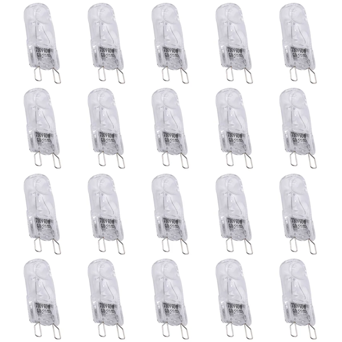 20Pcs G9 Halogen Light Bulbs,60W Clear Halogen Lamps Dimmable,Warm White 2800K for Chandeliers,Pendants,Landscape Lights