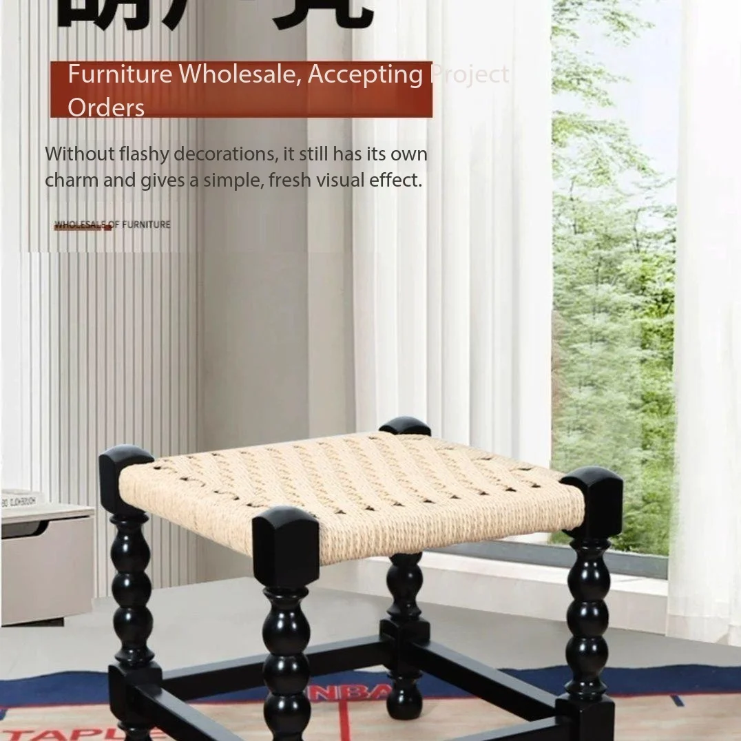 # Middle Aged Internet Celebrity, Retro Woven Rope Backrest, Shoe Changing Leisure Chair, Household Solid Wood Woven Stool