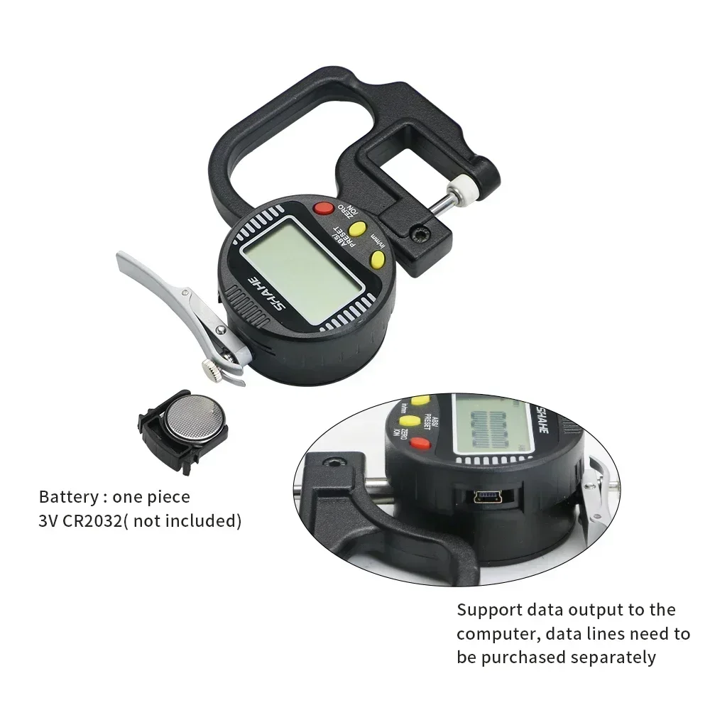 Spessimetro digitale SHAHE da 0-10mm spessimetro da 0.001mm Micron spessimetro per vetro/pelle